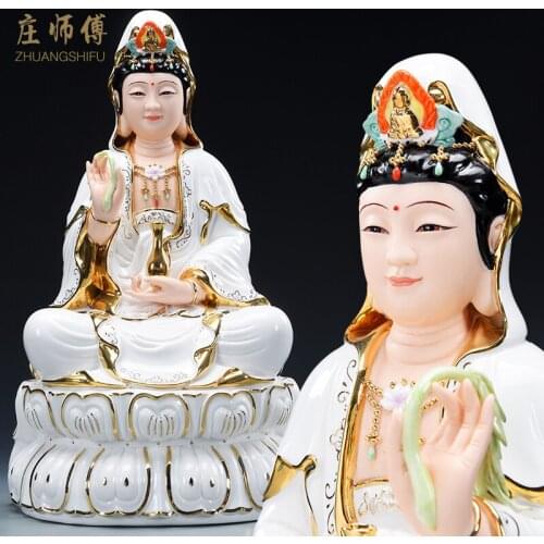 Water Lilies Ceramic Guanyin Buddha Statue Enshrine Ornaments Guanyin Figure of Buddha Decorations for Home Home Accessories