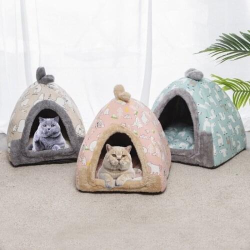 Cat Bed Cave Casa Warming Kitten House Fluffy Cushion Soft Kitten Cave Cat Warm Cozy Bed Sleeping Mat Winter Cat Accessories