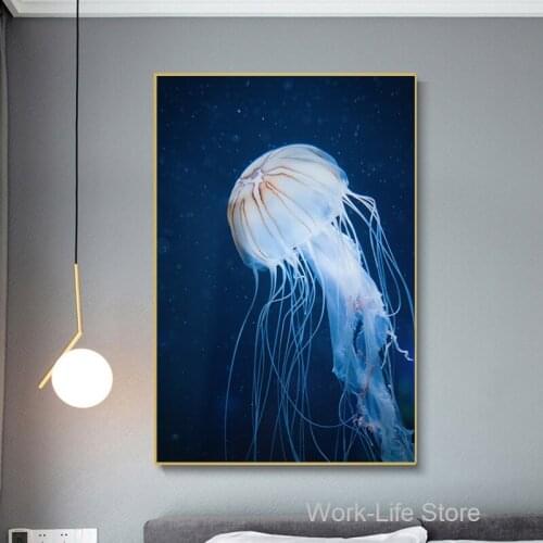 Seascape Underwater World Poster Jellyfish Canvas Painting Nordic Turtle Tortoise Posters and Prints Wall Art Picture Home Decor