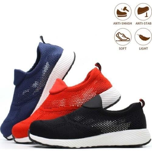 Men Work Safety Shoes Summer Lightweight Steel Toe Shoes Puncture-Proof Work Sneakers Breathable Indestructible Shoes