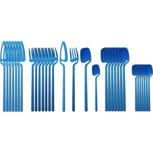 32pcs 18/10 Dinnerware Blue Stainless Steel Set Table Dinner Knife Fork Spoon Coffee Teaspoon Cutlery Set Kitchen Home Tableware