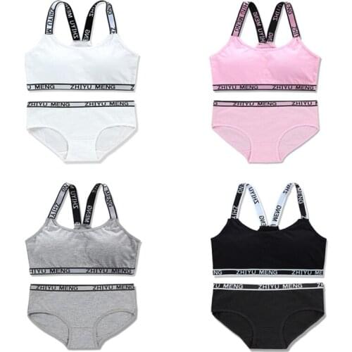 Teen Girls Underwear Soft Padded Cotton Letter Print Bra Set for Young Girls for Yoga Sports Running