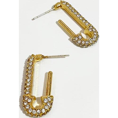 PerisBox Punk Safety Pin Gold Stud Earrings Rhinestone Glitter Geometric Earrings for Women and Men Stylish Earrings Studs 2019