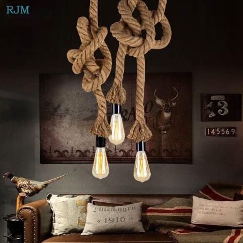 Retro Designer Hemp Rope Pendant Lamps Creative Personality Edison Bulbs Hang Lamps Bar Clothing Store Barbershop Cafe Lightings
