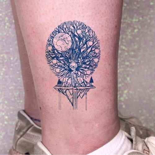 Premium Semi-Permanent Tattoos for Men Women,Dark Blue Tree Elf Temporary Tattoo Lifelike Waterproof and Long-Lasting 1-2 Weeks