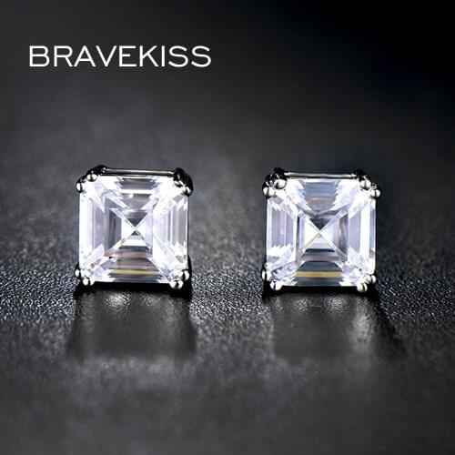 BRAVEKISS simple cz crystal stud earrings women ear piercing stud earrings solitaire ear studs jewelry pendientes mujer BUE0187B