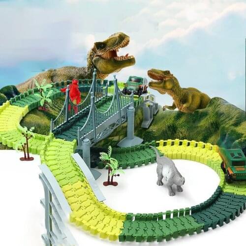 Rc Animal World Dinosaur Ac Rail Car Toy Boy Assembly Puzzle Toy Children Electric Rail Car Racing Diy Toy slotcar track Car
