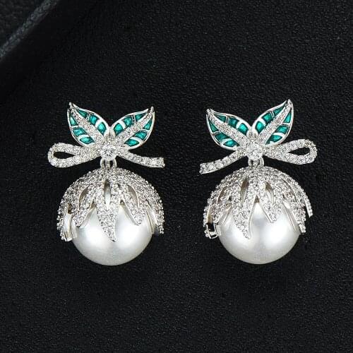 LARRAURI Luxury Cubic Zircon Stud Earrings For Women Charms Elegant Women Pearl Earrings Fashion Jewelry Party Wear Gifts