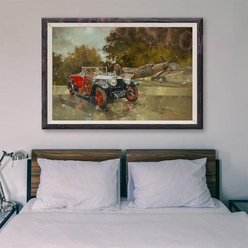 T182 Retro Racing Car Classic Painting Red car and Airplane 2 Custom Silk Poster Home Deco Wall Art Christmas Gift