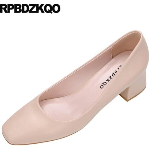 Pumps square toe china casual medium heels block shoes for women female chunky 2019 designer thick size 4 34 slip on fashion