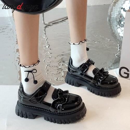 Japanese College Mori Girl Jk Uniform PU Leatehr Girl Platform Black Harajuku Lolita Gothic Round Head Mary Jane Shoes platform