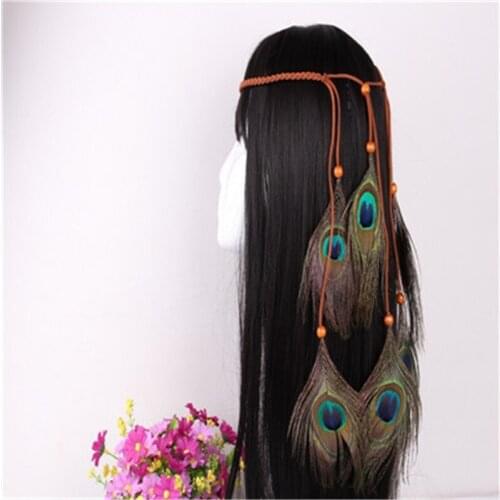 Bohemian Style Indian Feather Headband Headdress Hair Rope Headwear Tribal Hippie Handmade Hair Accessories for Women 11