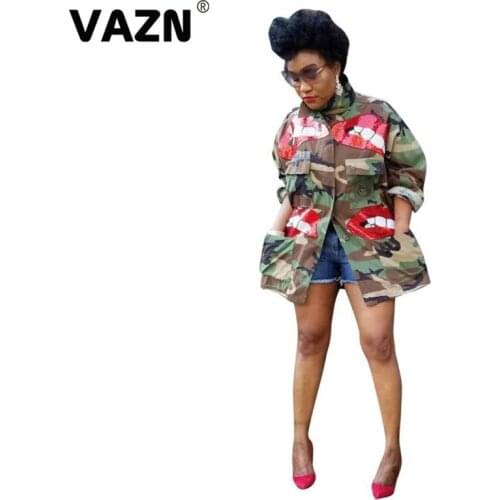 VAZN Plus S-6XL 2019 Open Outwear New Autumn High Street Casual Camouflage Fashion Neck Full Sleeve Office Women Jackets Outwaer