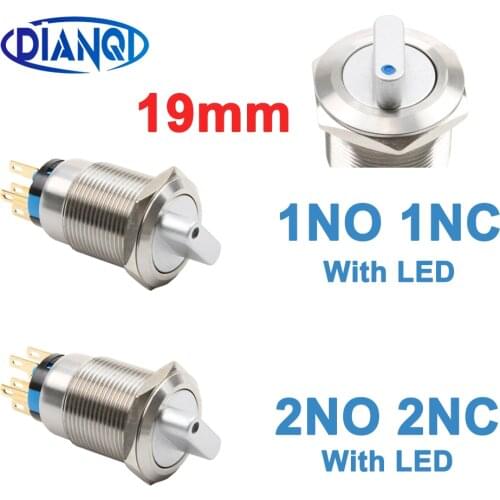 19mm 2 3 position Waterproof With 12V LED rotate switch illuminated switches metal Brass chrome NONC/2NO2NC DPDT/SPDT latching