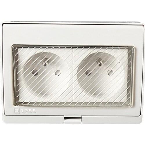 2Pcs 250V 16A IP55 Report CE Wall Waterproof Dust-Proof Power Socket, Double French Standard Electrical Outdoor Outlet Grounded