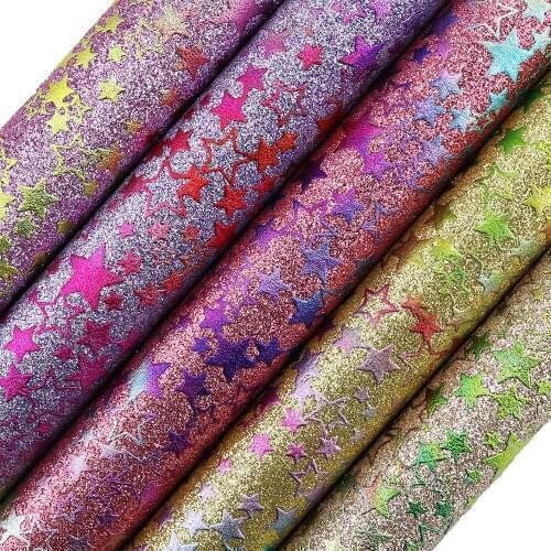 30x134cm Roll Colorful Star Fine Gitter Fabric Leather For Bows Earring Home Decoration DIY Honghuxing AY254
