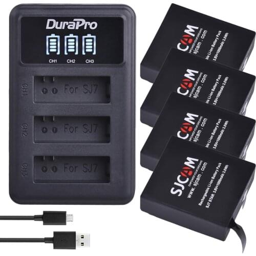 4Pc SJ7 Star Battery 1000mAh Original SJCAM SJ7 Star Battery + LED 3-Slots USB Charger for SJCam SJ7 Action Cameras