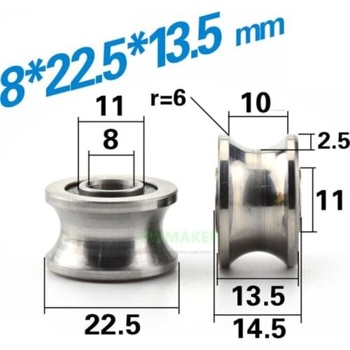 8*22.5*13.5mm bearing steel pulley U groove / trapezoidal groove roller, suitable for 12mm diameter track, bore diameter 8mm