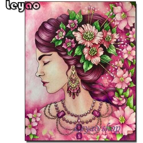 Diy 5d Diamond Painting Girl Cross Stitch Diamond Embroidery Flower Girl Mosaic Flowers Wall Art Decoration For Home