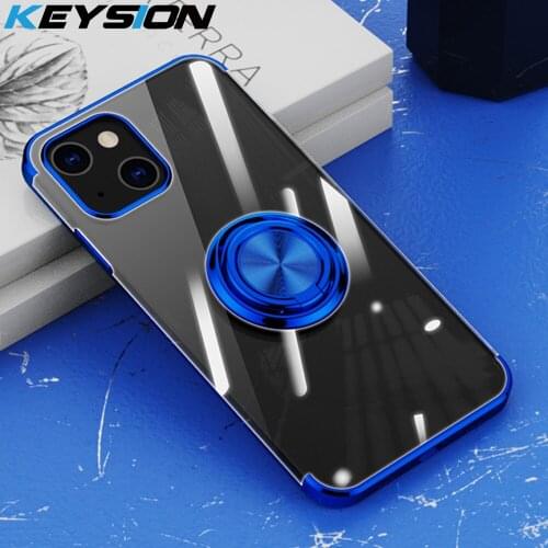 KEYSION Plating Phone Case for iPhone 13 Pro Max 12 11 Clear Silicone Ring Stand Back Cover for iPhone SE 2020 X XS XR 8 7 Plus