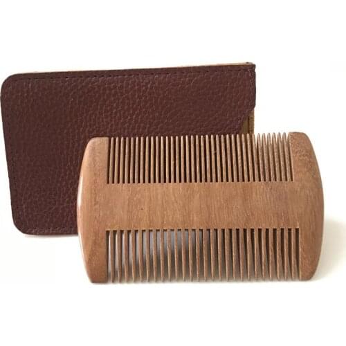 Wooden Beard Comb Natural Sandalwood Beard Comb with Fine & Coarse Teeth - Anti-Static Pocket Comb for Everyday Carry