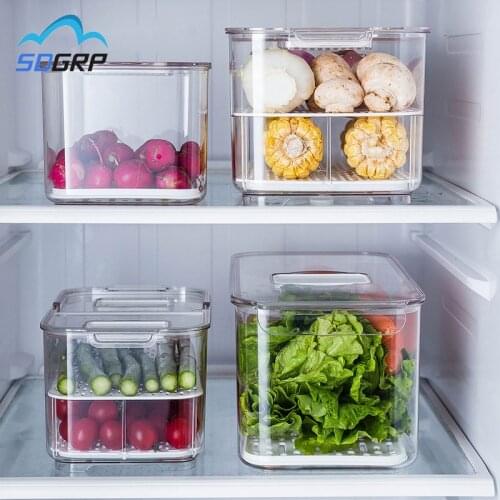Refrigerator Food Storage Containers with Lids Kitchen Storage Seal Tank Plastic Separate Vegetable Fruit Preservation Fresh Box