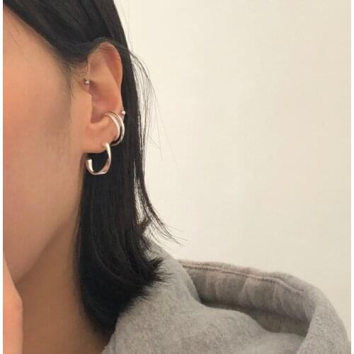 No Pierced Cross C Shaped Ear Clip 925 silver Earrings Punk Ear Cuff Earrings Ear Wrap Earcuff Fake Cartilage Earring Jewelry
