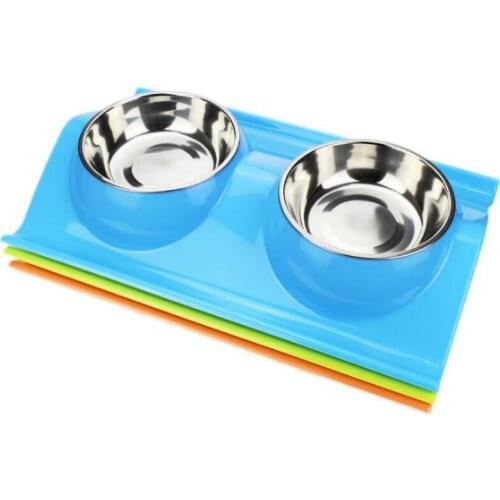 Pet Cat Dog Feeding Drinking Double Bowl Premium Stainless Steel No-Spill Resin Stand Food Bowls Cats Small Dogs Feeder Supplies