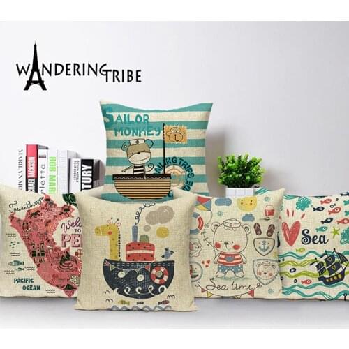 Colorful Bear Throw Pillow Nautical Fish Boat Cushion Cases Mermaid Decorative Pillows Sofa Giraffe Home Decor Cover Pillow