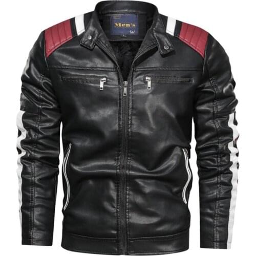 Leather Jacket Men Fashion Stand Collar Bomber Motorcycle Jackets Mens Casual Spring Autumn Winter Slim Fit Fleece Leather Coats