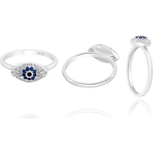 Hot Selling 925 Silver Two-tone Full Zircon Black Gemstone Eye of God Ring Male and Female Personality Accessories