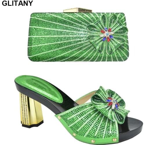 New Arrival Italian Women Wedding Shoes and Bag Set Decorated with Rhinestone High Heels Sexy Ladies Wedding Sandals Bridal