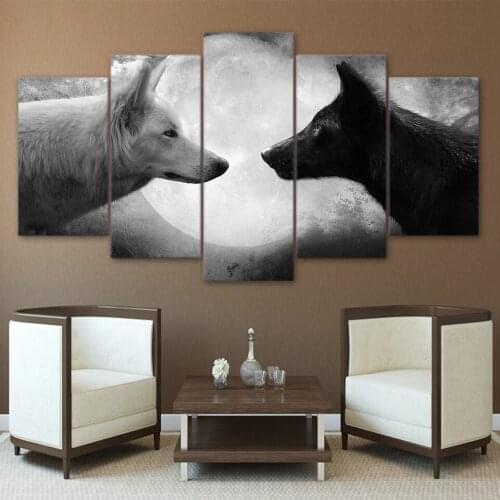 Black And White Wolves Modular HD Printed 5 Panel Animals Posters Home Decor Canvas Painting Print Wall Picture for Living Room