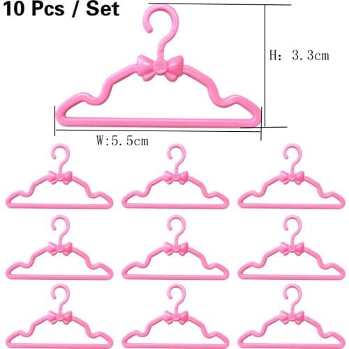 NK 10 Pcs/Lot Mini Doll Plastic Pink Hangers Cute Coat Pants Clothes Holder For Barbie Doll Accessories Baby Toys 03F 3X
