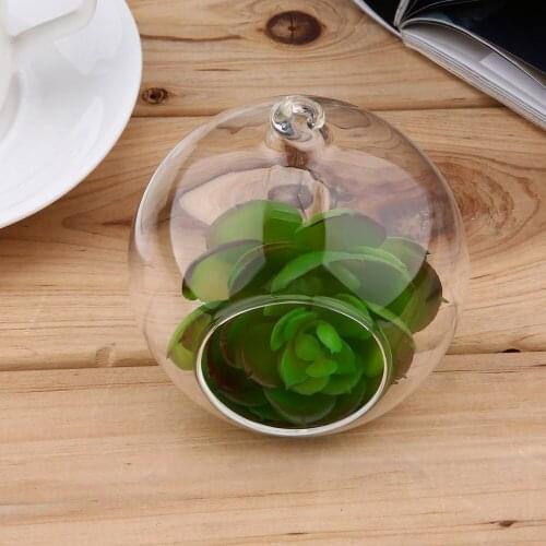 New 8cm Terrarium Glass Round 1 Hole Flower Stand Pot Plant Waterdrop Hanging Hydroponics for Car Home Office Wedding Decoration