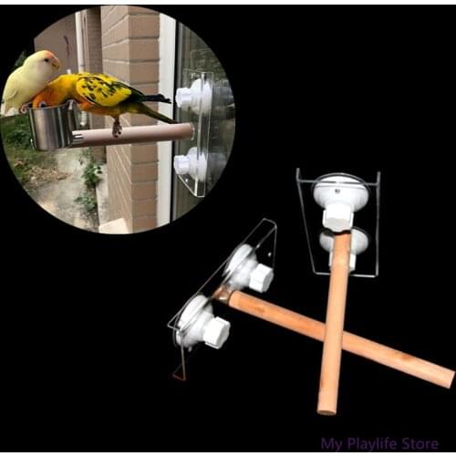 Pet Birds Parrot Perches Toys Holder Wood Support Frame Outing Portable Car Bathing Stand with Suction Cup Parrots Toy C42