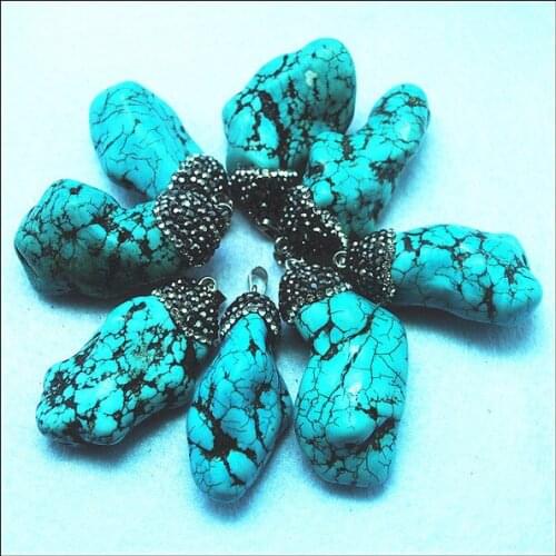 Nature blue turquoisee pendants with rhinestone tape natural gem stone pendants matching beads new designs top selling