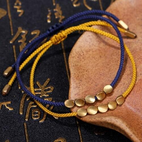 QiLuxy New Irregular Copper Beads Handmade Weave Tibetan Yoga Bracelets for Women Men Fashion Lucky Charm Bracelets Jewelry Gift