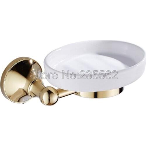 Luxury Gold Color Brass Soap Dish Wall Mounted Bathroom Accessories Brass Soap Dish Holder Ceramic Dish Set Lba878