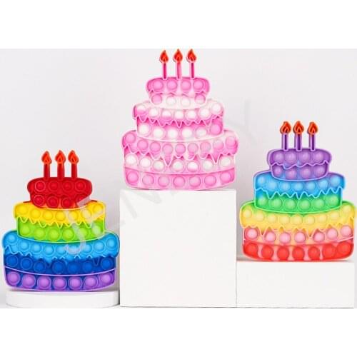 Birthday Cake Shape Squeeze Push Sensory Bubble Stress Popper Silicone Pop Fidget Toys