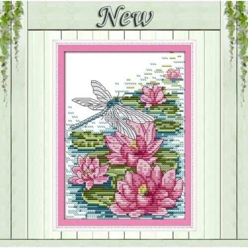 Dragonfly and lotus flower diy Decor painting counted print on canvas DMC 11CT 14CT kits Cross Stitch embroidery needlework Sets