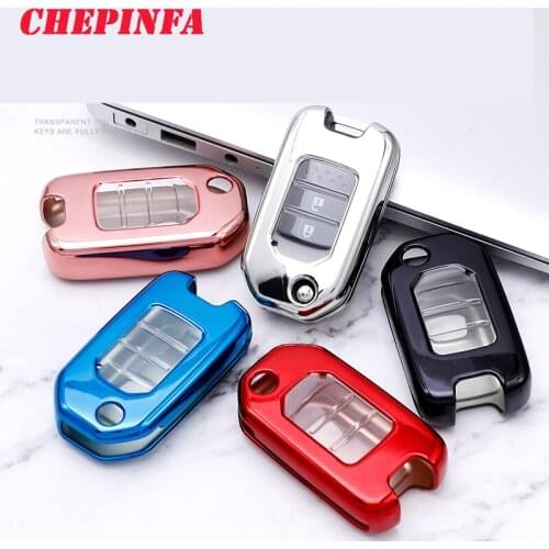 TPU Car Key Case Full Cover Protect Shell For Honda Civic X-RV Jazz Greiz Crdder Odyssey 2015-2018 Flip Key Keychain Car Styling