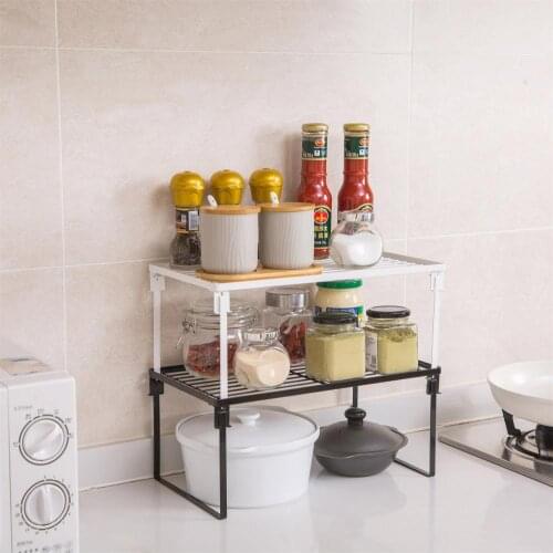 Iron Folding Kitchen Storage Rack Closet Shelf Foldable Dish Drying Rack Spice Jars Pot Plate Holder Shelves Kitchen Organizer