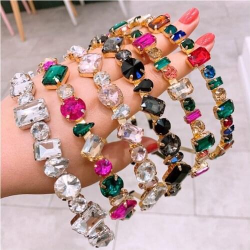 2020 Vintage Rhinestone Jewel Bezel Hair Bands For Women Headband Girls Hair Accessories Haar Diademas Opaska Bandeau Cheveux