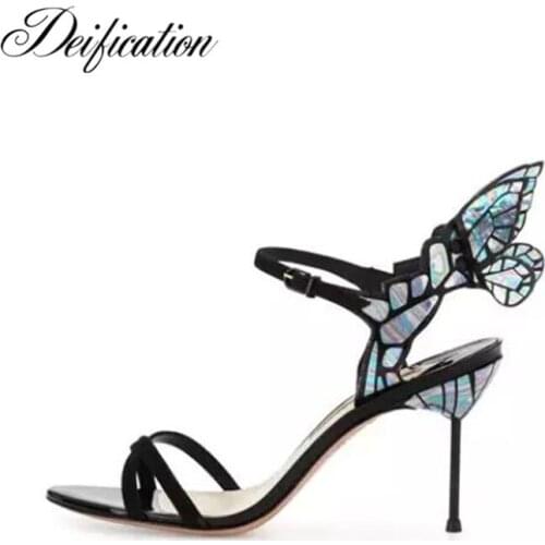 Deification Celebrity Luxury Summer Shoes Woman High Heels Bling Printed Party Shoes Wedding Shoes Back Butterfly Ladies Pumps