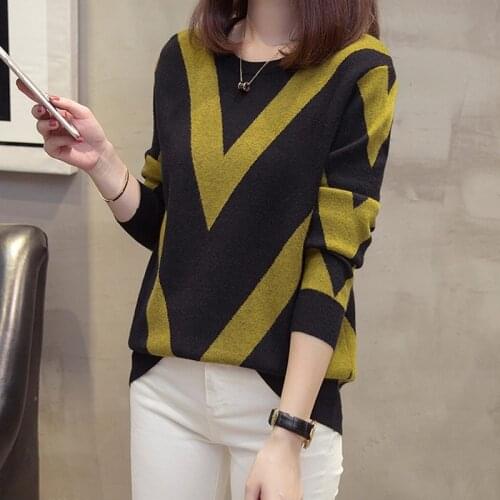 Womens Sweaters 2020 Winter Autumn New Round Neck Color Matching Comfortable Loose Sweater Jersey Pull Oversize Femme AA5282