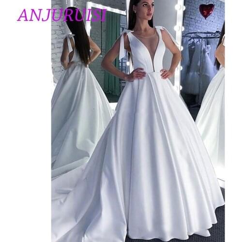 ANJURUISI Sexy Wedding Dress 2020 Elegant Satin Princess Vintage Bridal Dress A-Line Wedding Gown Custom Made Vestido De Novia