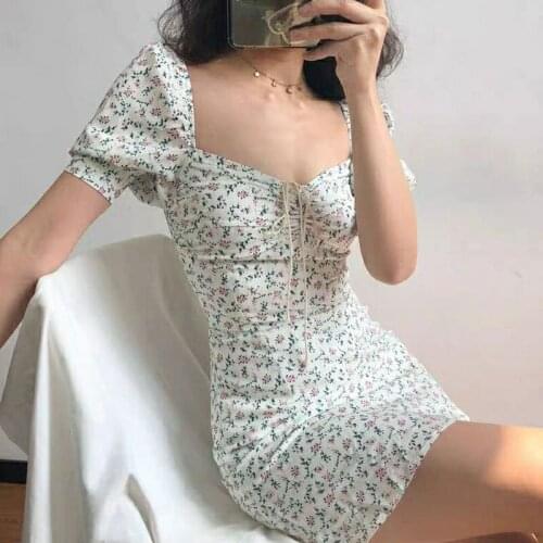 Summer Dress Retro Boho Women Sexy Clothing Dress y2k Floral Printing Sexy Clothing White Dress Elegant Puff Sleeve Dresses