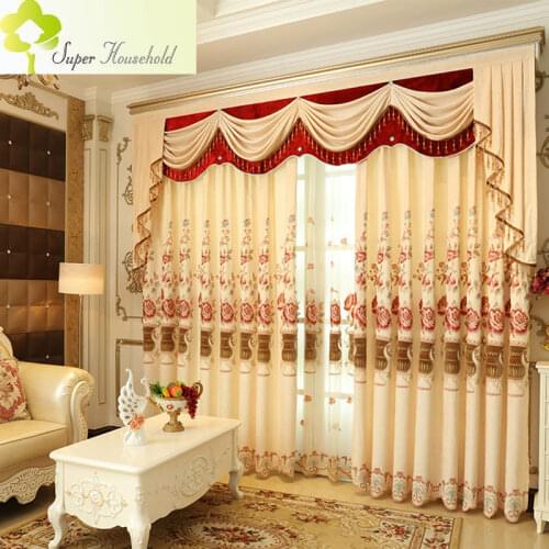 1 PC Romantic Curtains for Living Room Embroidered Luxury Kitchen Curtains for Bedroom Chenille Window Valance (Without Valance)