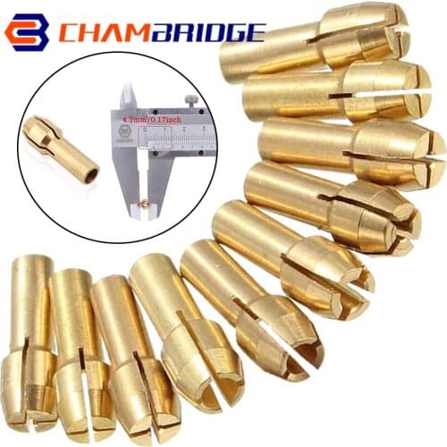 10Pcs Mini Drill Brass Collet Chuck 0.5mm-3.2mm Shank 4.3mm Micro Collet Brass Drill Chucks Adapter For Power Rotary Tool